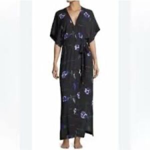 Fleur Du Mal Floral Silk Robe Kimono Medium Large Black